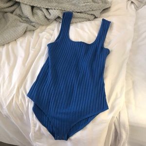 Blue Ribbed Bodysuit